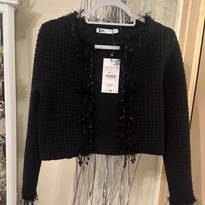 Zara Black Waffle Knit Cardigan